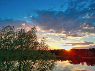 Naklejka premium sunset over the lake in Minsk Region of Belarus