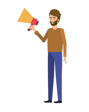 young man with megaphone in the hand