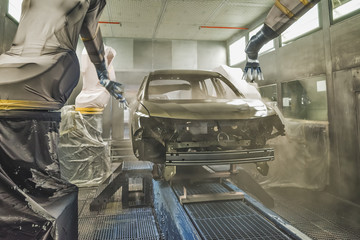 Production line of automobile plant, paint shop.