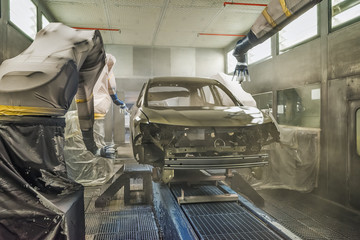 Production line of automobile plant, paint shop.
