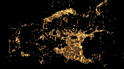 A splash of gold. 3d illustration, 3d rendering.