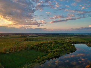 Fototapeta na wymiar sunset over the lake in Minsk Region of Belarus