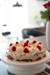 Birthday cake with fresh strawberry 