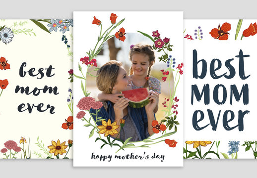 Mother's Day Card Layout Set with Floral Graphic Elements