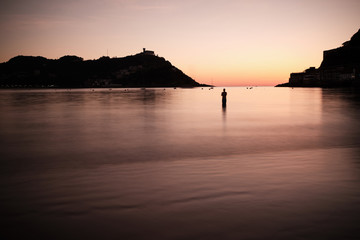 Sunset over the bay of La Concha in San Sebastian, Spain