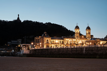 San Sebastian City Hall, Spain at dusk