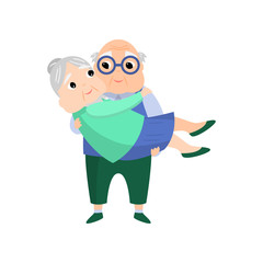 Pensioner man take old senior woman, lovely couple