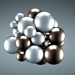 Festive, positive, bright gray background with balls. 3d illustration, 3d rendering.