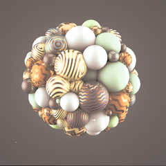 Festive, positive, bright yellow background with balls. 3d illustration, 3d rendering.