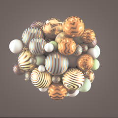 Festive, positive, bright yellow background with balls. 3d illustration, 3d rendering.