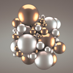 Festive, positive, bright yellow background with balls. 3d illustration, 3d rendering.