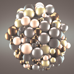 Festive, positive, bright yellow background with balls. 3d illustration, 3d rendering.