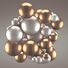 Festive, positive, bright yellow background with balls. 3d illustration, 3d rendering.