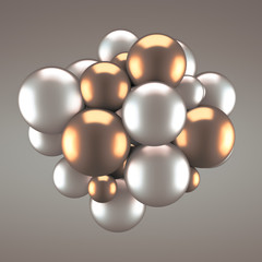 Festive, positive, bright yellow background with balls. 3d illustration, 3d rendering.