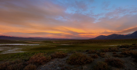 Sunset in Desert in Inyo National Forest in Sierra Nevada Mountains East of Yosemite National Park 