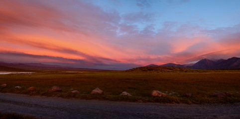 Sunset in Desert in Inyo National Forest in Sierra Nevada Mountains East of Yosemite National Park 