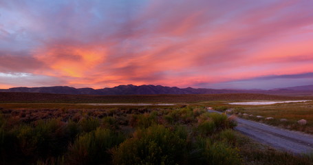 Sunset in Desert in Inyo National Forest in Sierra Nevada Mountains East of Yosemite National Park 