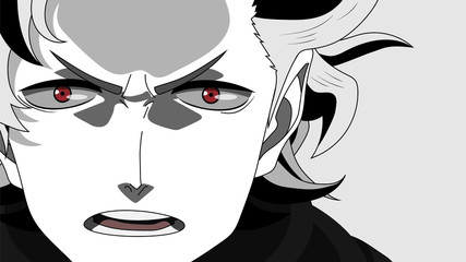 Anime face with red eyes from cartoon. Banner for anime, manga. Vector illustration - 268011300