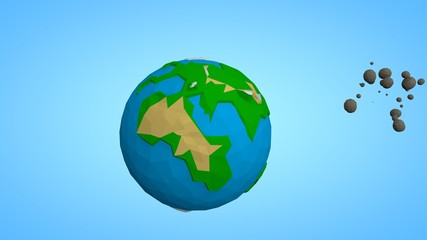 Image of the planet Earth and a space satellite, the ISS orbital station, and a space rocket flying to Mars reusable. The idea of space development and space exploration. Low poly style.