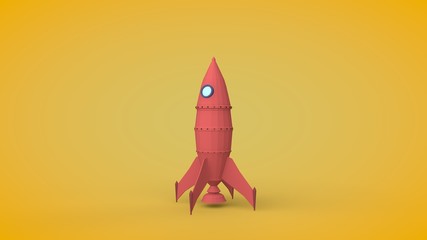 Fototapeta premium 3D illustration of the rocket in the style of low poly. Space rocket on the launch pad ready to fly. Stylized image. 3D rendering.