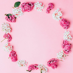 Naklejka na ściany i meble Spring flowers. White and pink flowers on light pink background.