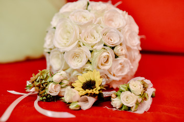 Wedding decoration. Bride's wedding bouquet. Details for wedding