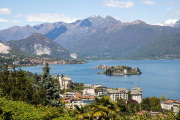 Fototapeta na wymiar Scenic view of beautiful Lago Maggiore lake and mountains in Stresa Italy Europe.- Image