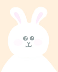White rabbit character on soft yellow background Cute bunny illustration