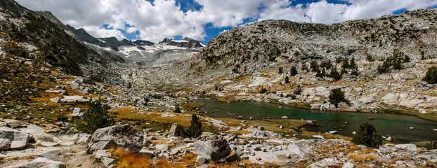 Mt Lyell on Pacific Crest Trail in Summer Crossing Donohue Pass Between Ansel Adams Wilderness and Yosemite National Park in California