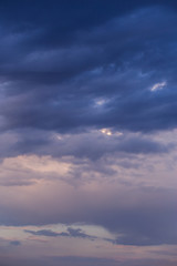 Fototapeta na wymiar Storm dark blue violet clouds sky background, heaven texture