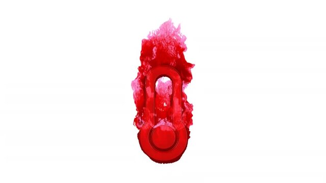 Symbol thermometer empty inflames with dark fire, then burns. In - Out loop. Alpha channel Premultiplied - Matted with color white