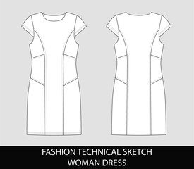 Fashion technical sketch of women middle dress