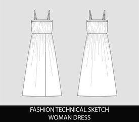 Fashion technical sketch of women long dress