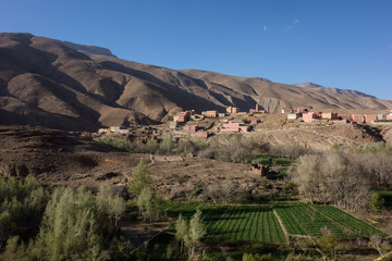 Fototapeta na wymiar View on a mountain village in Dades Gorges, Atlas Mountains, Morocco