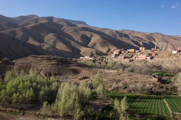 View on a mountain village in Dades Gorges, Atlas Mountains, Morocco