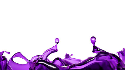 A splash of transparent liquid of a purple color on a white background. 3d illustration, 3d rendering.