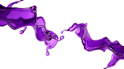 Fototapeta premium A splash of transparent liquid of a purple color on a white background. 3d illustration, 3d rendering.