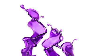 Fototapeta premium A splash of transparent liquid of a purple color on a white background. 3d illustration, 3d rendering.