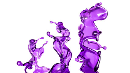 Fototapeta na wymiar A splash of transparent liquid of a purple color on a white background. 3d illustration, 3d rendering.