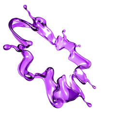 A splash of transparent liquid of a purple color on a white background. 3d illustration, 3d rendering.