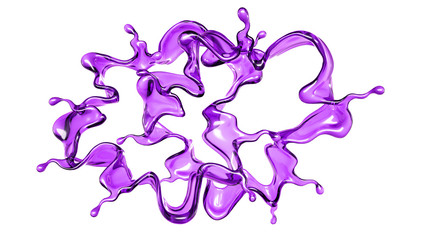 Fototapeta premium A splash of transparent liquid of a purple color on a white background. 3d illustration, 3d rendering.