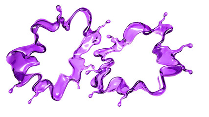 A splash of transparent liquid of a purple color on a white background. 3d illustration, 3d rendering.