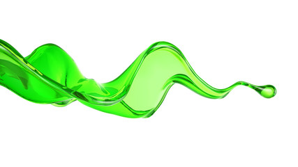 Splash of transparent liquid of a green color on a white background. 3d illustration, 3d rendering.