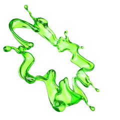 Splash of transparent liquid of a green color on a white background. 3d illustration, 3d rendering.