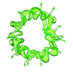 Splash of transparent liquid of a green color on a white background. 3d illustration, 3d rendering.