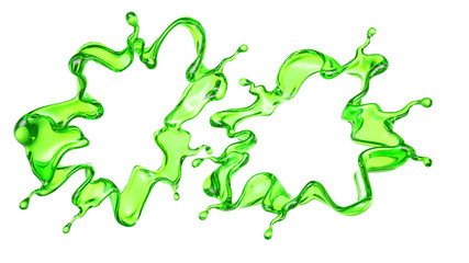 Splash of transparent liquid of a green color on a white background. 3d illustration, 3d rendering.