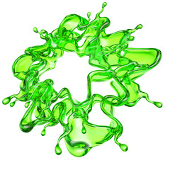 Splash of transparent liquid of a green color on a white background. 3d illustration, 3d rendering.
