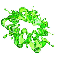 Splash of transparent liquid of a green color on a white background. 3d illustration, 3d rendering.