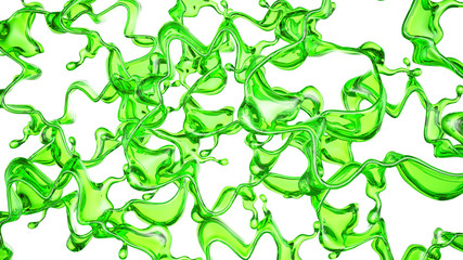 Splash of transparent liquid of a green color on a white background. 3d illustration, 3d rendering.