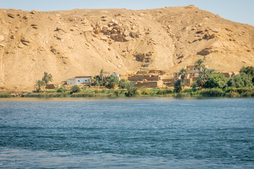 Buildings and homes on the banks of the Nile river. Egypt
